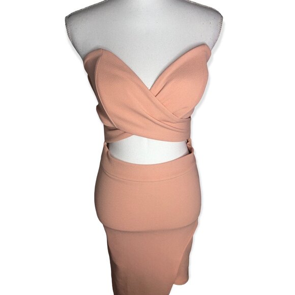 Boutique Textured Strapless Asymmetrical Bodycon Dress - L - Picture 2 of 8